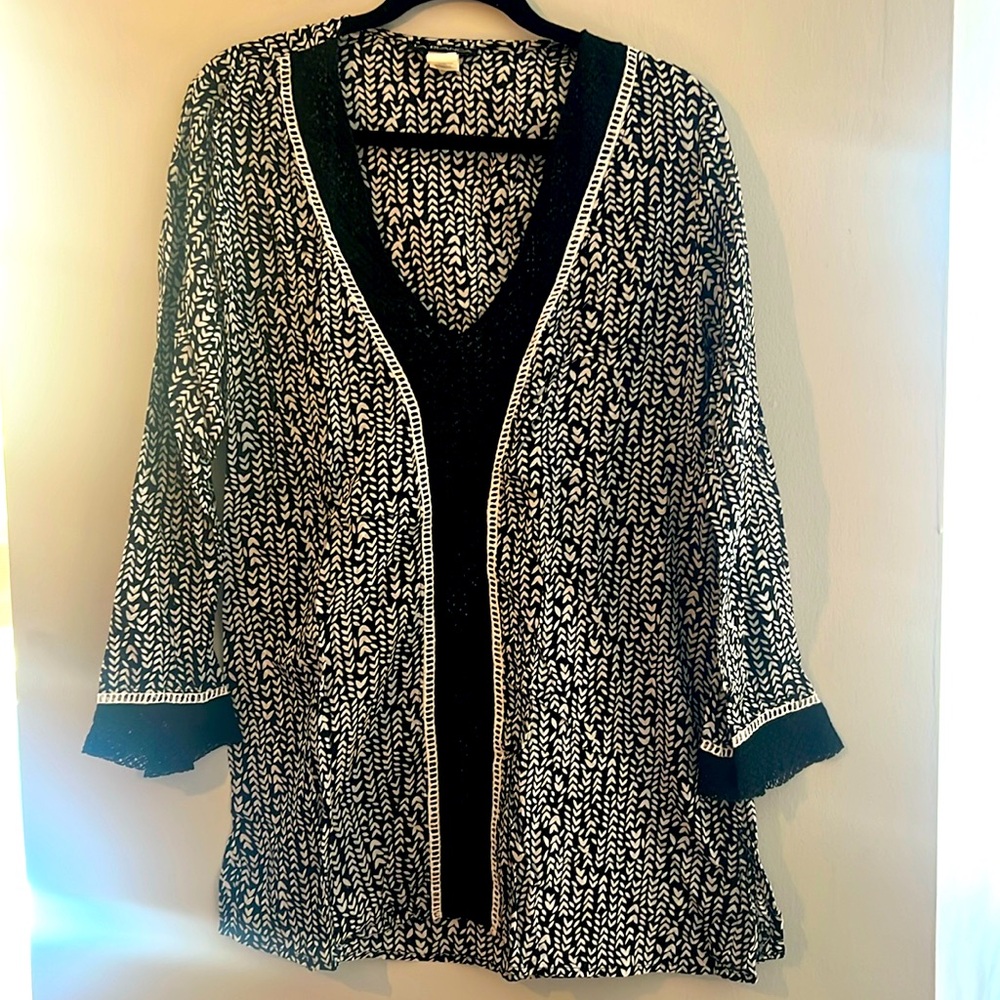 La Blanca black and white swim crochet tunic coverup